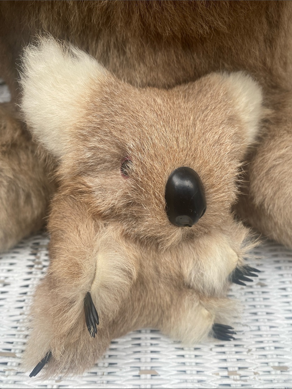 Vintage Plush Brown Koala Stuffed Animal Toy with Yellow Bow and Joey Koala - Picture 8 of 16